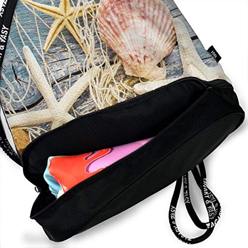 Bolsas de Gimnasia, Drawstring Backpack Beach Seashells Starfish Sand Print Travel Sport Yoga Gym Sack Bag Outdoor Bundle Backpack Laptop Bag Beach Rucksack for Men/Women