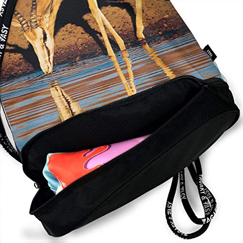 Bolsas de Gimnasia, Drawstring Backpack Deer and Lake Print Travel Sport Yoga Gym Sack Bag Outdoor Bundle Backpack Laptop Bag Beach Rucksack for Men/Women