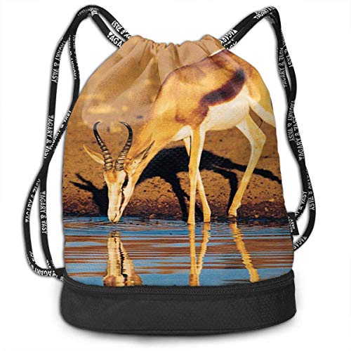 Bolsas de Gimnasia, Drawstring Backpack Deer and Lake Print Travel Sport Yoga Gym Sack Bag Outdoor Bundle Backpack Laptop Bag Beach Rucksack for Men/Women