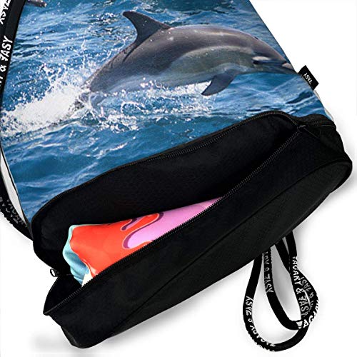 Bolsas de Gimnasia, Drawstring Backpack Dolphins in The Sea Print Travel Sport Yoga Gym Sack Bag Outdoor Bundle Backpack Laptop Bag Beach Rucksack for Men/Women and Kids