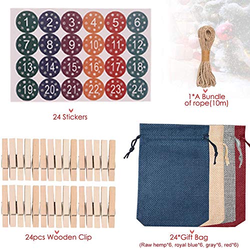 Bolsas de Regalo Navidad,Calendario de Cuenta Regresiva de Navidad,Calendario Adviento Navidad,Bolsas de Calendario con 24 números pegatinas, 24 clips de madera y 10 metros de cuerda,Reutilizable Bolsas de Regalo Navidad,Calendario de Cuenta Regresiva de Navidad,Calendario Adviento Navidad,Bolsas de Calendario con 24 números pegatinas, 24 clips de madera y 10 metros de cuerda,Reutilizable