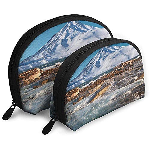 Bolsas portátiles Seal Mountain Sea Bolsa de Maquillaje Bolsa de Aseo, Bolsas de Viaje portátiles multifunción Pequeña Bolsa de Embrague de Maquillaje con Cremallera