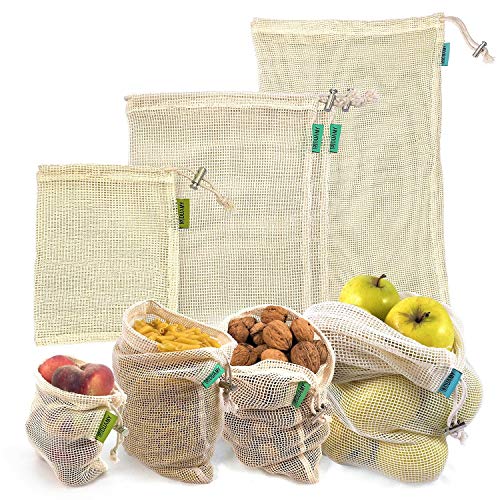 Bolsas reutilizables fruta. 4 bolsas reutilizables compra de malla de algodón para productos frescos. Lavables y transpirables para frutas, verduras, juguetes. Sin BPA, ecológicas y biodegradables. Bolsas reutilizables fruta. 4 bolsas reutilizables compra de malla de algodón para productos frescos. Lavables y transpirables para frutas, verduras, juguetes. Sin BPA, ecológicas y biodegradables.