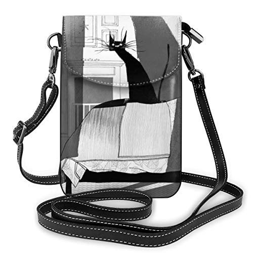 Bolso bandolera de piel con diseño de gato negro para mujer, bolsa de deporte