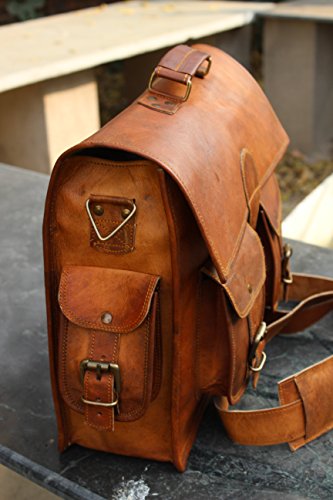 Bolso bandolera de piel y hecho a mano para ordenador portátil, bolso acolchado, mochila escolar (color marrón, 40,6 x 30,4 x 12,7 cm) Bolso bandolera de piel y hecho a mano para ordenador portátil, bolso acolchado, mochila escolar (color marrón, 40,6 x 30,4 x 12,7 cm)