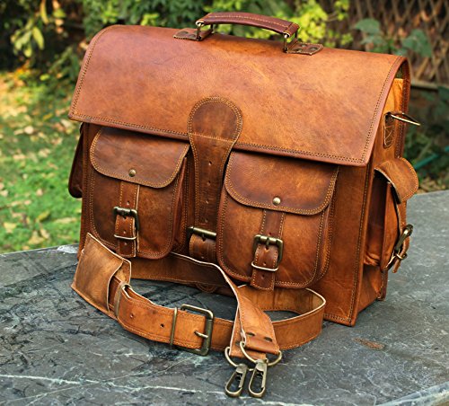 Bolso bandolera de piel y hecho a mano para ordenador portátil, bolso acolchado, mochila escolar (color marrón, 40,6 x 30,4 x 12,7 cm) Bolso bandolera de piel y hecho a mano para ordenador portátil, bolso acolchado, mochila escolar (color marrón, 40,6 x 30,4 x 12,7 cm)