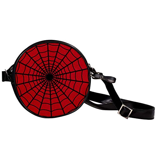 Bolso cruzado redondo pequeño para mujer de moda, bandolera, bolso bandolera, bolso de lona, accesorios para mujer, tela de araña, color negro y rojo