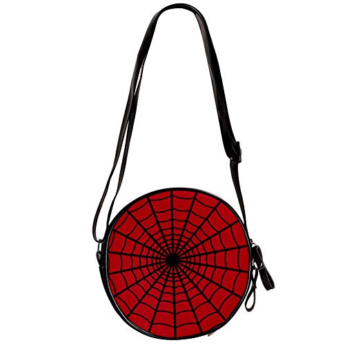 Bolso cruzado redondo pequeño para mujer de moda, bandolera, bolso bandolera, bolso de lona, accesorios para mujer, tela de araña, color negro y rojo