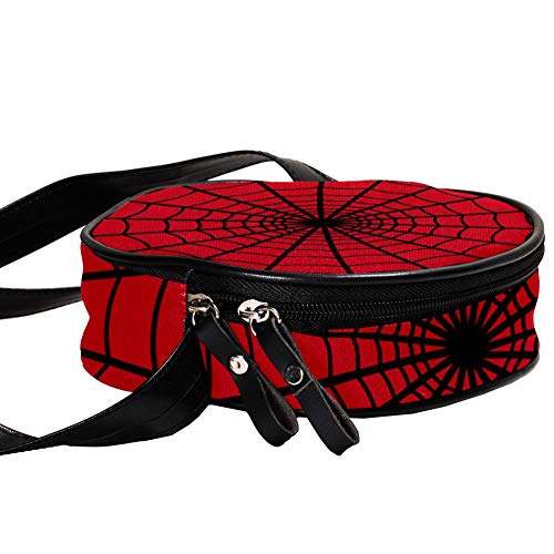 Bolso cruzado redondo pequeño para mujer de moda, bandolera, bolso bandolera, bolso de lona, accesorios para mujer, tela de araña, color negro y rojo