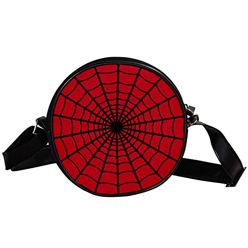 Bolso cruzado redondo pequeƱo para mujer de moda, bandolera, bolso bandolera, bolso de lona, accesorios para mujer, tela de araƱa, color negro y rojo Bolso cruzado redondo pequeƱo para mujer de moda, bandolera, bolso bandolera, bolso de lona, accesorios para mujer, tela de araƱa, color negro y rojo
