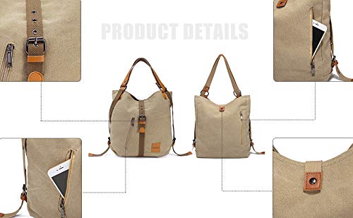 Bolso de hombro JOSEKO de lona Mochila para mujer, bolso convertible de mochila multifuncional para el trabajo, escuela, para viaje, Correa de PU, El color / diseño puede variar