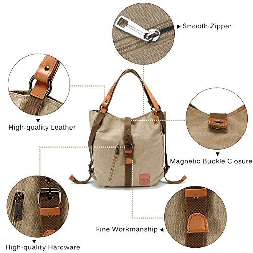 Bolso de hombro JOSEKO de lona Mochila para mujer, bolso convertible de mochila multifuncional para el trabajo, escuela, para viaje, Correa de PU, El color / diseño puede variar