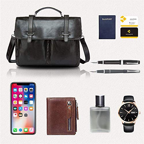 Bolso de hombro para hombre Bolsa de laptop de 14 pulgadas Bolsa de Messenger Cross-Coller Messing Men's Primer Capa de Cuero Maletín Portátil Maletín informal Estilo Vintage (Color: Negro, Tamaño: 38