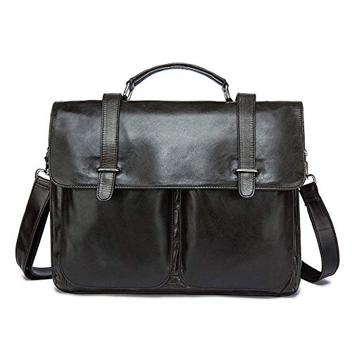 Bolso de hombro para hombre Bolsa de laptop de 14 pulgadas Bolsa de Messenger Cross-Coller Messing Men's Primer Capa de Cuero Maletín Portátil Maletín informal Estilo Vintage (Color: Negro, Tamaño: 38