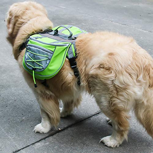 Bolso de la Silla de Montar de la Mochila de Las alforjas del Perro casero del Animal doméstico para Caminar Que acampa del Viaje (Color : Green, Size : L)