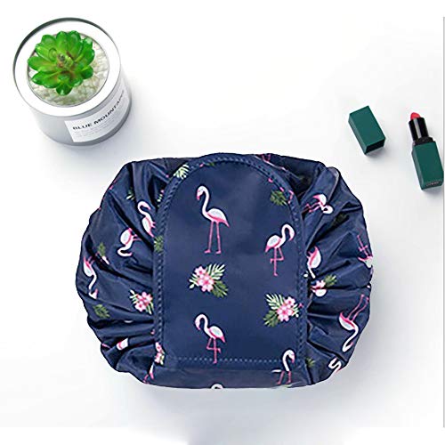 Bolso de lazo perezoso Gran capacidad Paquete de viaje portátil de maquillaje a prueba de agua Bolsa de almacenamiento de maquillaje mágico para las mujeres niñas (Azul oscuro Flamenco) Bolso de lazo perezoso Gran capacidad Paquete de viaje portátil de maquillaje a prueba de agua Bolsa de almacenamiento de maquillaje mágico para las mujeres niñas (Azul oscuro Flamenco)
