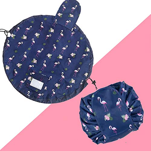 Bolso de lazo perezoso Gran capacidad Paquete de viaje portátil de maquillaje a prueba de agua Bolsa de almacenamiento de maquillaje mágico para las mujeres niñas (Azul oscuro Flamenco) Bolso de lazo perezoso Gran capacidad Paquete de viaje portátil de maquillaje a prueba de agua Bolsa de almacenamiento de maquillaje mágico para las mujeres niñas (Azul oscuro Flamenco)