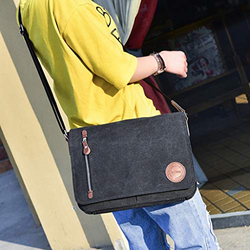 Bolso de Lona Bandolera Gande con Correa Ajustable para Hombres Mujeres - Negro, tal como se describe