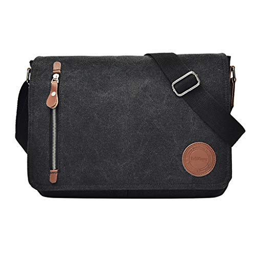 Bolso de Lona Bandolera Gande con Correa Ajustable para Hombres Mujeres - Negro, tal como se describe