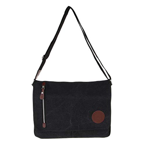 Bolso de Lona Bandolera Gande con Correa Ajustable para Hombres Mujeres - Negro, tal como se describe