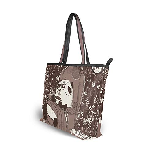 Bolso de mano Pandas en sillón, bolsos marrones, bolsos de hombro para mujeres, niñas, señoras, estudiantes, ligero, correa, bolso de compras