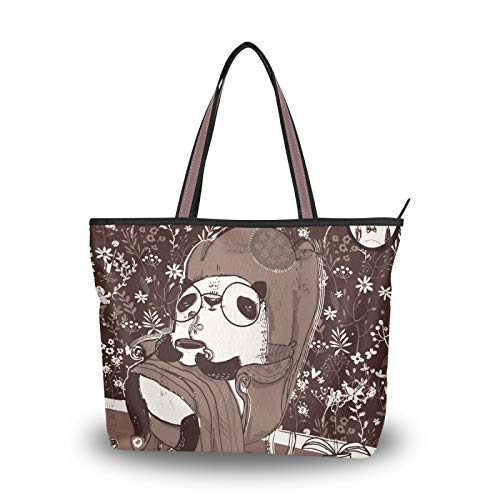 Bolso de mano Pandas en sillón, bolsos marrones, bolsos de hombro para mujeres, niñas, señoras, estudiantes, ligero, correa, bolso de compras