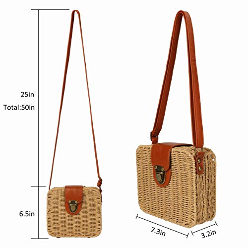 Bolso de Paja Bandolera para Mujer Bolsa de Hombro para Playa de Verano, Viajar, Fecha, Vacaciones y Uso Diario,Estilo boho con hecho a mano tejido Bolso cruzado