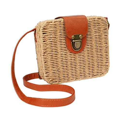 Bolso de Paja Bandolera para Mujer Bolsa de Hombro para Playa de Verano, Viajar, Fecha, Vacaciones y Uso Diario,Estilo boho con hecho a mano tejido Bolso cruzado