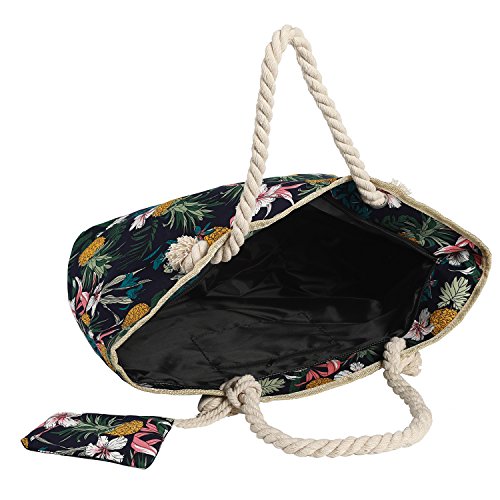 Bolso de Playa Grande Impermeable con Cremallera Bolso de Hombro Flores y piña