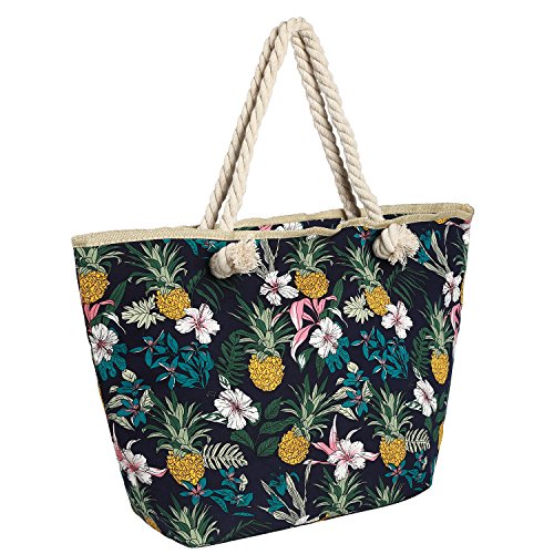 Bolso de Playa Grande Impermeable con Cremallera Bolso de Hombro Flores y piña Bolso de Playa Grande Impermeable con Cremallera Bolso de Hombro Flores y piña