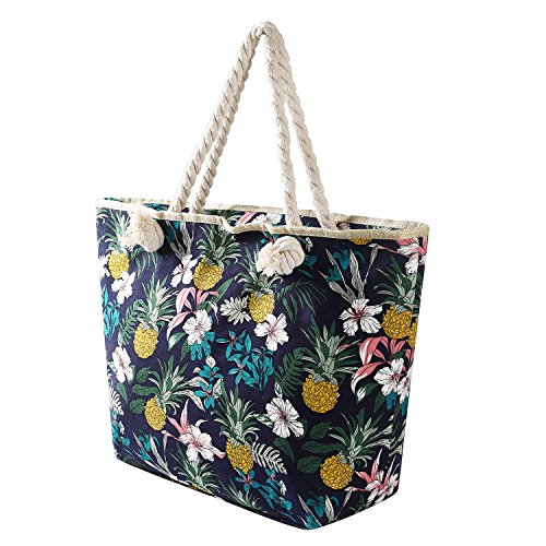 Bolso de Playa Grande Impermeable con Cremallera Bolso de Hombro Flores y piña