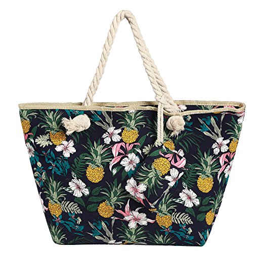 Bolso de Playa Grande Impermeable con Cremallera Bolso de Hombro Flores y piña Bolso de Playa Grande Impermeable con Cremallera Bolso de Hombro Flores y piña