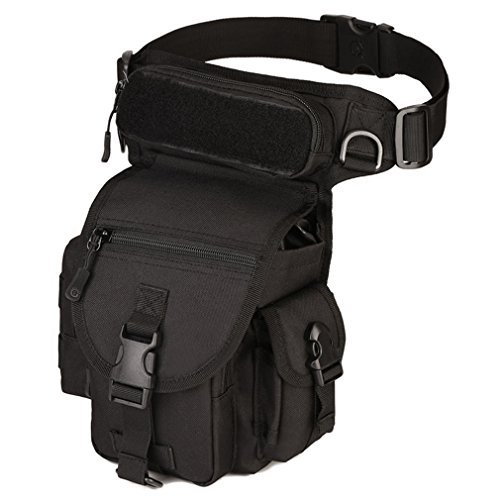 Bolso Hombre Pierna Militar táctico Impermeable de Nylon Paseo al Aire Libre Bolso de la Gota de la Gota de la Motocicleta Que Monta Multiusos Fanny cinturón de la Cadera Paquete de Bum (#01Negro)