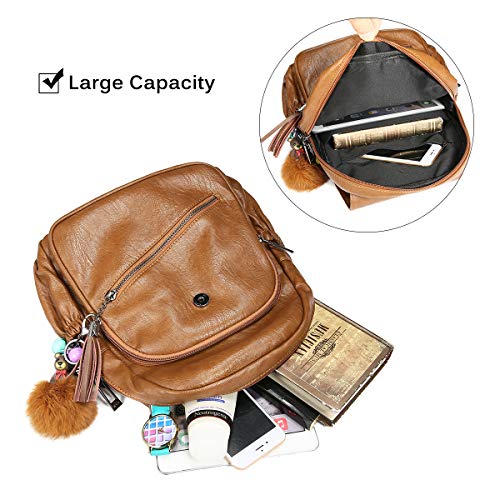 Bolso Mochila Cuero Mujer Antirrobo Mochilas Mujer Casual, JOSEKO Impermeable Mochila de Viaje de Gran Capacidad Bolsa de Hombro Convertible con Adorno Colgante Tassel Regalo Mujer