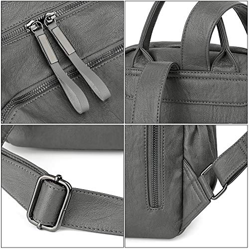 Bolso Mochila de Dama Mujer - UTO Mochila Escolar de Cuero Sintético Ligero Mochila Casual Adolescente Simple con Bolsillos Laterales Gris Bolso Mochila de Dama Mujer - UTO Mochila Escolar de Cuero Sintético Ligero Mochila Casual Adolescente Simple con Bolsillos Laterales Gris