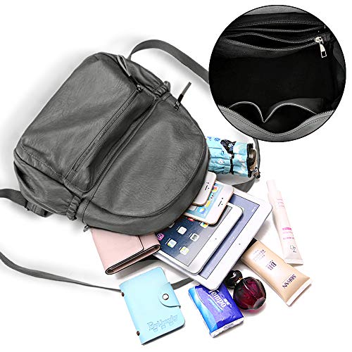 Bolso Mochila de Dama Mujer - UTO Mochila Escolar de Cuero Sintético Ligero Mochila Casual Adolescente Simple con Bolsillos Laterales Gris Bolso Mochila de Dama Mujer - UTO Mochila Escolar de Cuero Sintético Ligero Mochila Casual Adolescente Simple con Bolsillos Laterales Gris