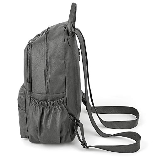 Bolso Mochila de Dama Mujer - UTO Mochila Escolar de Cuero Sintético Ligero Mochila Casual Adolescente Simple con Bolsillos Laterales Gris