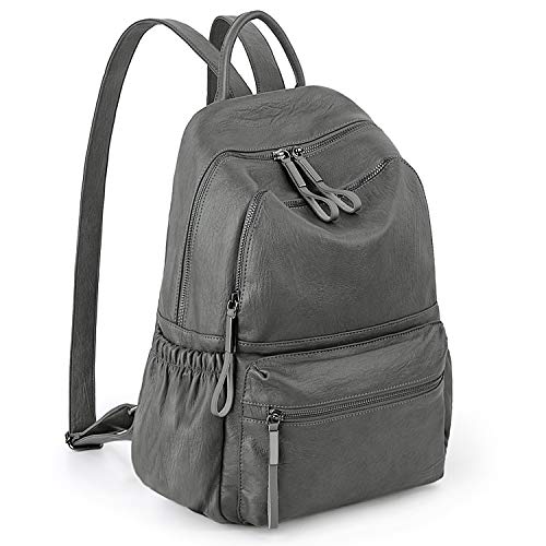 Bolso Mochila de Dama Mujer - UTO Mochila Escolar de Cuero Sintético Ligero Mochila Casual Adolescente Simple con Bolsillos Laterales Gris