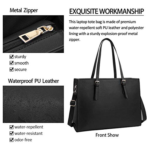 Bolso Mujer Bolsos Bandolera para Ordenador Portátil 15.6 Pulgadas Impermeable Bolsos de Mujer Cuero PU Universidad Shopper Bolsa Tote Negro