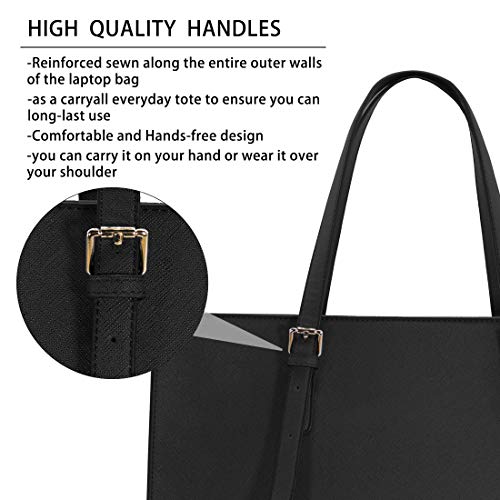 Bolso Mujer Bolsos Bandolera para Ordenador Portátil 15.6 Pulgadas Impermeable Bolsos de Mujer Cuero PU Universidad Shopper Bolsa Tote Negro