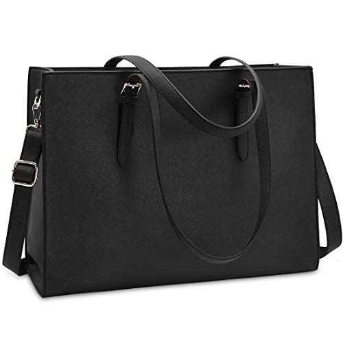 Bolso Mujer Bolsos Bandolera para Ordenador Portátil 15.6 Pulgadas Impermeable Bolsos de Mujer Cuero PU Universidad Shopper Bolsa Tote Negro