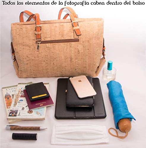 Bolso para todos los días - Bandolera de Corcho Ecológico - Vegano - Impermeable y cabe un portátil de 14" - Ideal para Yoga Pilates – Regalo para Mujer – Accesorios Moda Juvenil – Cartera - Mochila