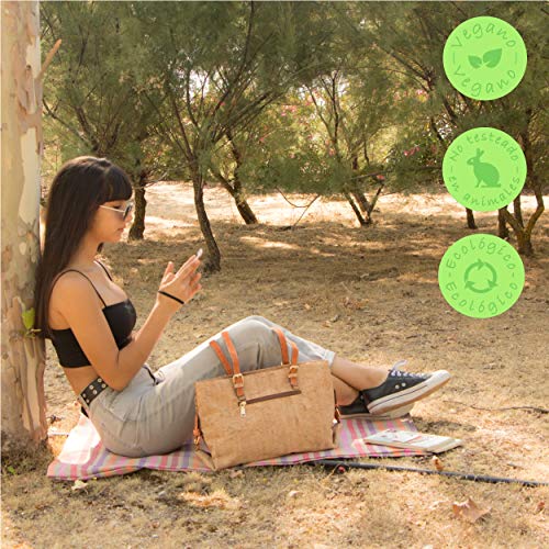 Bolso para todos los días - Bandolera de Corcho Ecológico - Vegano - Impermeable y cabe un portátil de 14" - Ideal para Yoga Pilates – Regalo para Mujer – Accesorios Moda Juvenil – Cartera - Mochila