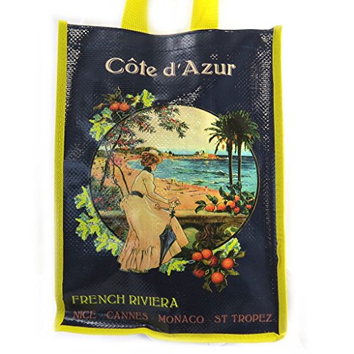 Bolso retro de compras 'Côté D'azur'amarillo azul (35x25x19 cm).