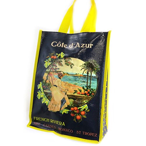 Bolso retro de compras 'Côté D'azur'amarillo azul (35x25x19 cm). Bolso retro de compras 'Côté D'azur'amarillo azul (35x25x19 cm).