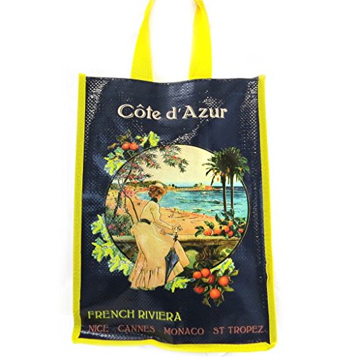 Bolso retro de compras 'Côté D'azur'amarillo azul (35x25x19 cm).