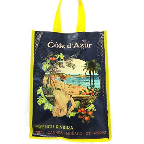 Bolso retro de compras 'Côté D'azur'amarillo azul (35x25x19 cm). Bolso retro de compras 'Côté D'azur'amarillo azul (35x25x19 cm).