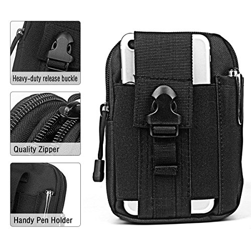 Bolso Táctico Militar Portátil Multiuso Bolsa Tactica Cintura Riñonera Compacta EDC Molle Pouch para Viaje Senderismo Outdoor Sport (Negro)