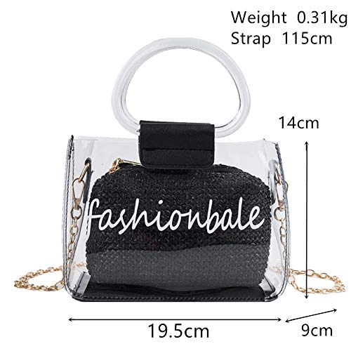 Bolsos De Hombro para Mujer, Bolso Transparente, Bolso De Playa, Cadena Trenzada, Cuadrado, Bandolera para Mujer, Negro Bolsos De Hombro para Mujer, Bolso Transparente, Bolso De Playa, Cadena Trenzada, Cuadrado, Bandolera para Mujer, Negro