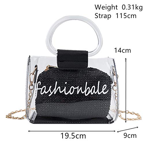 Bolsos De Hombro para Mujer, Bolso Transparente, Bolso De Playa, Cadena Trenzada, Cuadrado, Bandolera para Mujer, Negro